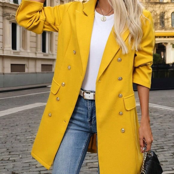 Jackets & Blazers - Yellow Women's French Button detailed long sleeved Jacket  Coat